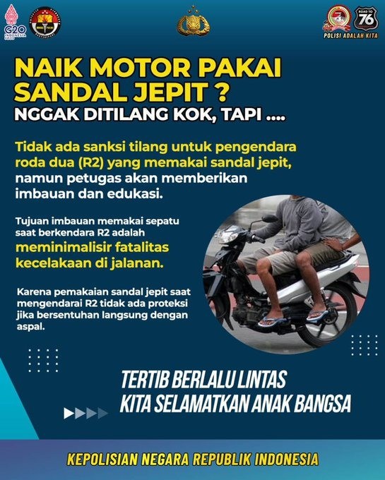 Polisi Larang Pakai Sandal Jepit Saat Naik Motor Berita Indonesia